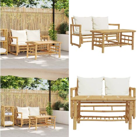 Set di divani da giardino 2 pezzi con cuscini in bambù - Sedile in bambù - Tavolo da giardino