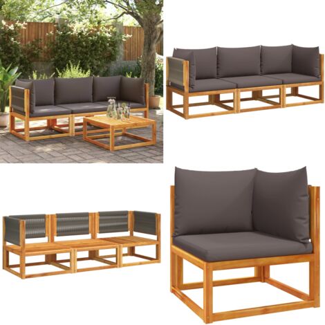 Set di divani da giardino 3 pezzi con cuscini in legno di acacia e corda - Divano angolare - Cuscino da giardino