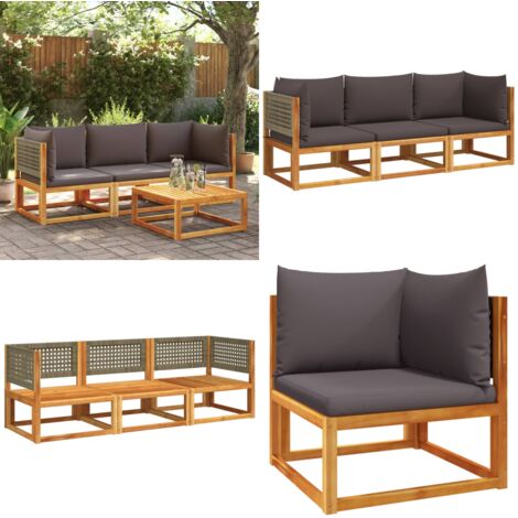 Set di divani da giardino 3 pezzi con cuscini in legno di acacia e rattan - Divano angolare - Divano senza braccioli