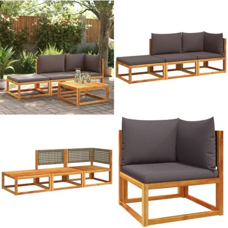 Set di divani da giardino 3 pezzi con cuscini in legno di acacia e rattan - Divano angolare - Divano senza braccioli