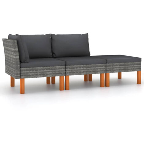 Set di Divani da Giardino 3 pz Polyrattan Massello di Eucalipto