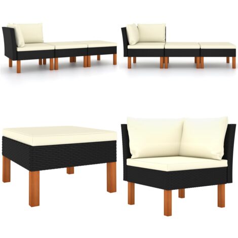 Set di Divani da Giardino 3 pz Polyrattan Massello di Eucalipto - Divano angolare - Poltrona da giardino