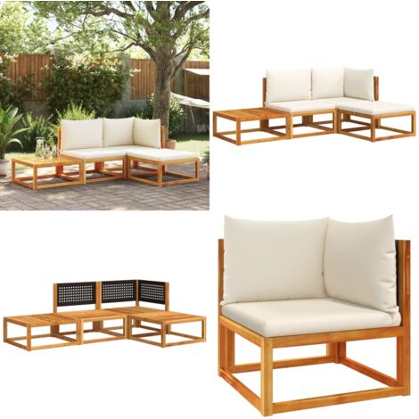 Set di divani da giardino 4 pezzi con cuscini in legno di acacia e rattan - Cuscini da giardino - Divano angolare