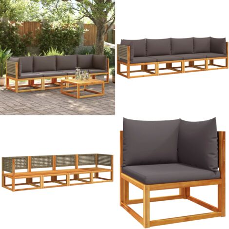 Set di divani da giardino 4 pezzi con cuscini in legno di acacia e rattan - Divano angolare - Divano senza braccioli
