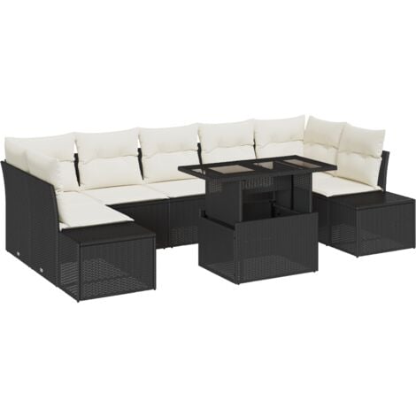 Set di divani da giardino 8 pezzi con cuscini in polirattan nero vidaXL