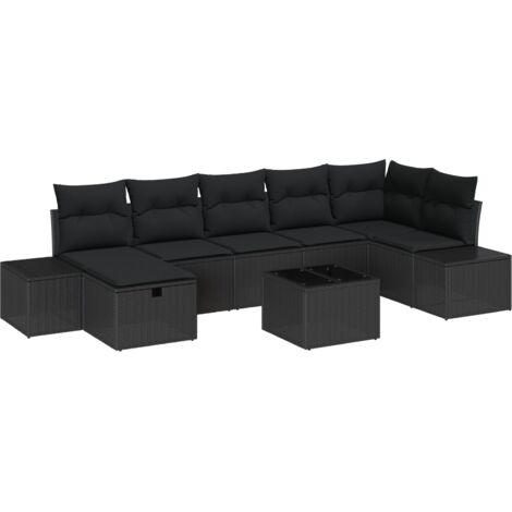 Set di divani da giardino 8 pezzi con cuscini in rattan sintetico nero vidaXL