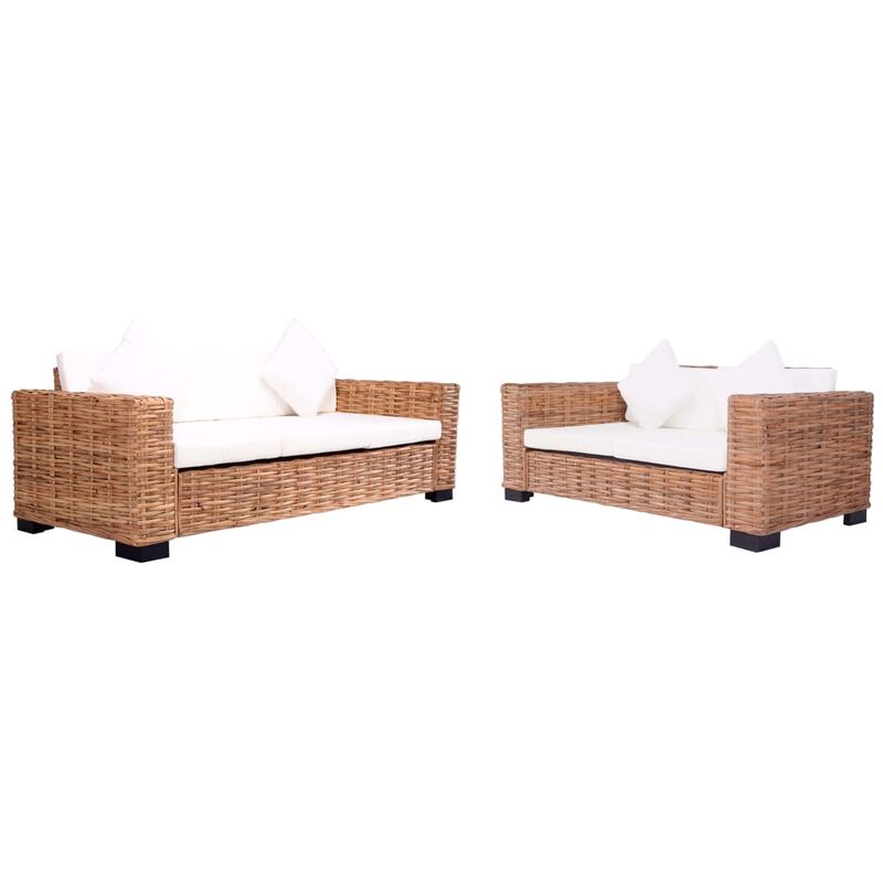 Set di Divani da Giardino con Cuscini 2 pz in Rattan Naturale Vidaxl 7405