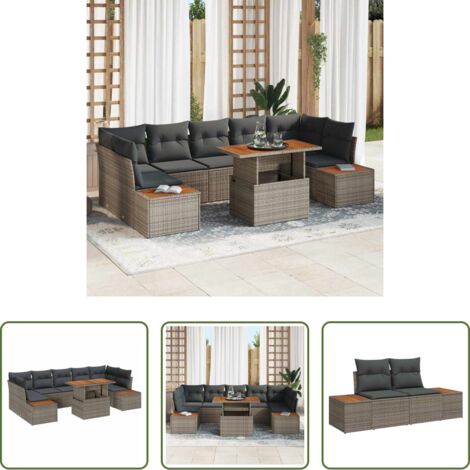 Set di divani da giardino -  Set Divano da Giardino 8 pcs Grigio Poly Rattan