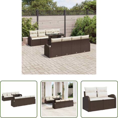 Set di divani da giardino -  Set Divano da Giardino con cuscino 7 pcs Marrone Poly Rattan