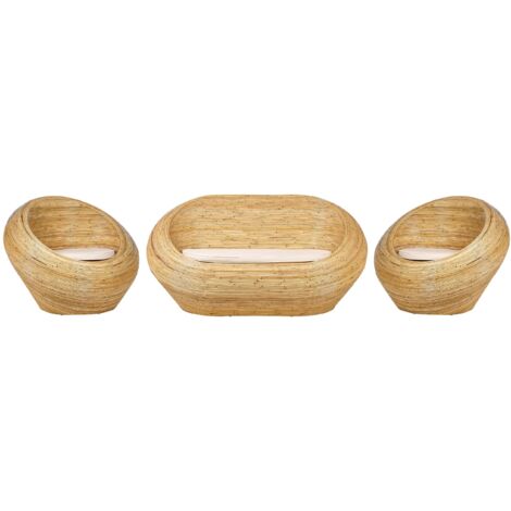 Set di divani in vimini per esterni e interni in rattan naturale Poltrone a 2 posti con cuscini beige Maiori