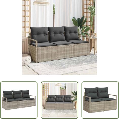 Set di divani -  Set di divani 3 pcs Grigio chiaro polyrattan