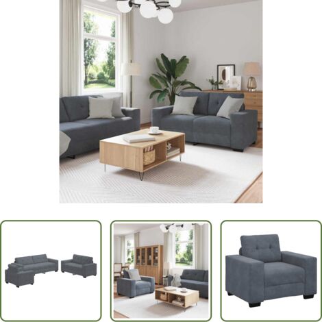 Set di divani -  Set di divani 3 pcs Grigio scuro 221 x 80 x 80 cm Velluto