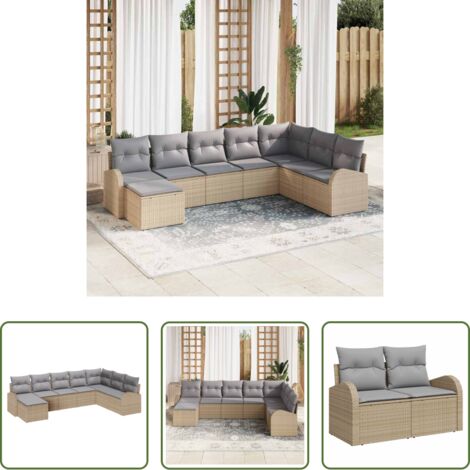 Set di divani -  Set di divani 8 pcs Beige e grigio chiaro polyrattan