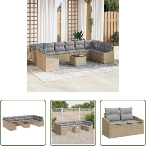 Set di divani -  Set di divani con cuscino 11 pcs Beige polyrattan