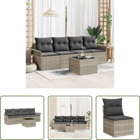 Set di divani -  Set di divani con cuscino 5 pcs Grigio chiaro polyrattan