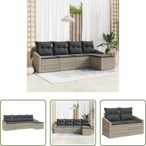 Set di divani -  Set di divani con cuscino 5 pcs Grigio chiaro polyrattan
