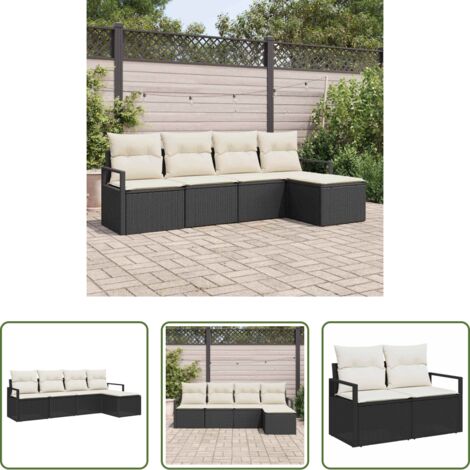 Set di divani -  Set di divani con cuscino 5 pcs Nero e Crema polyrattan