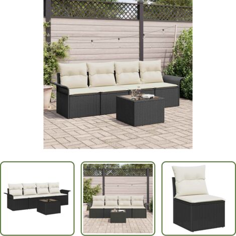 Set di divani -  Set di divani con cuscino 5 pcs Nero polyrattan