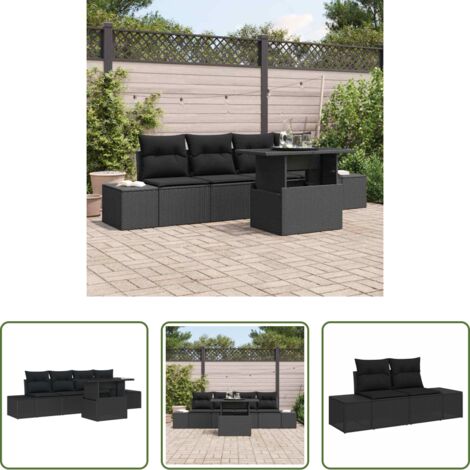 Set di divani -  Set di divani con cuscino 5 pcs Nero polyrattan