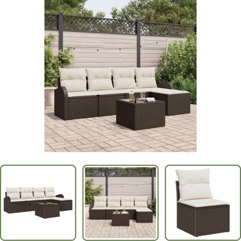 Set di divani -  Set di divani con cuscino 6 pcs Marrone e bianco polyrattan