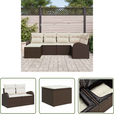 Set di divani -  Set di divani con cuscino 6 pcs Marrone e bianco polyrattan