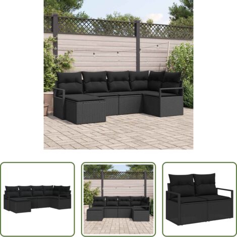 Set di divani -  Set di divani con cuscino 6 pcs Nero polyrattan
