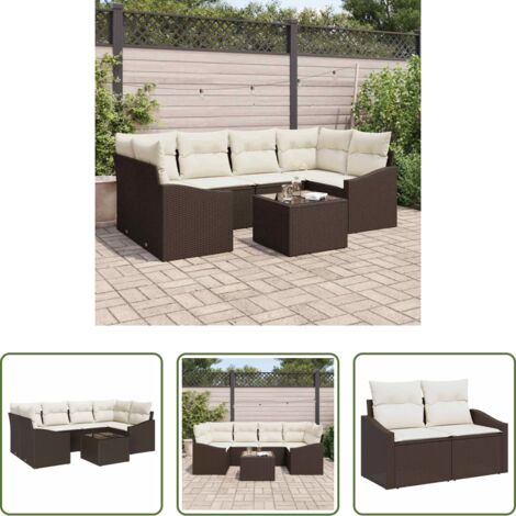 Set di divani -  Set di divani con cuscino 7 pcs Marrone e Crema polyrattan