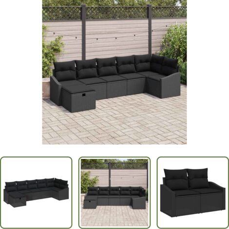 Set di divani -  Set di divani con cuscino con archiviazione Nero polyrattan