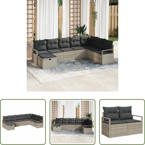 Set di divani -  Set di divani con cuscino Grigio chiaro polyrattan