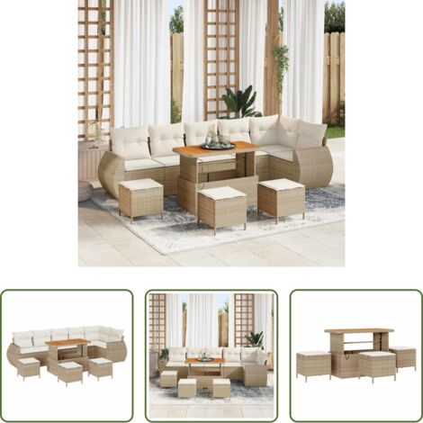 Set di divani -  Set Divano da Giardino 10 pcs Beige polyrattan