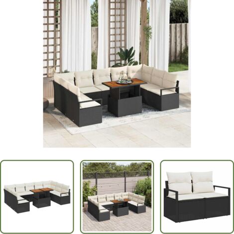 Set di divani -  Set Divano da Giardino 10 pcs Nero Poly Rattan
