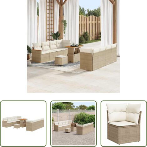 Set di divani -  Set Divano da Giardino 11 pcs Beige polyrattan