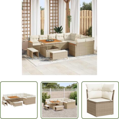 Set di divani -  Set Divano da Giardino 12 pcs Beige Rattan in Polipropilene