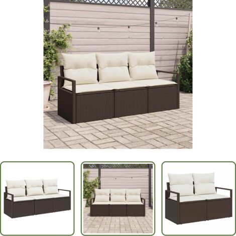 Set di divani -  Set Divano da Giardino 3 pcs Marrone e bianco polyrattan