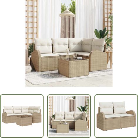 Set di divani -  Set Divano da Giardino 5 pcs Beige e Bianco polyrattan