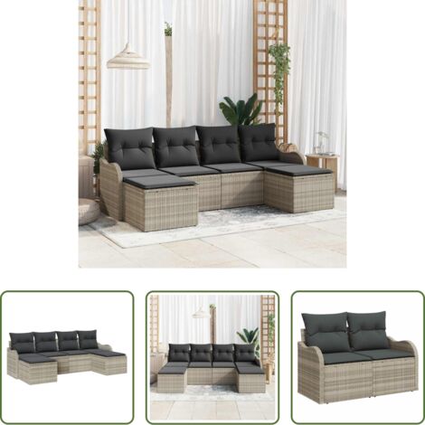 Set di divani -  Set Divano da Giardino 6 pcs Grigio chiaro Poly Rattan