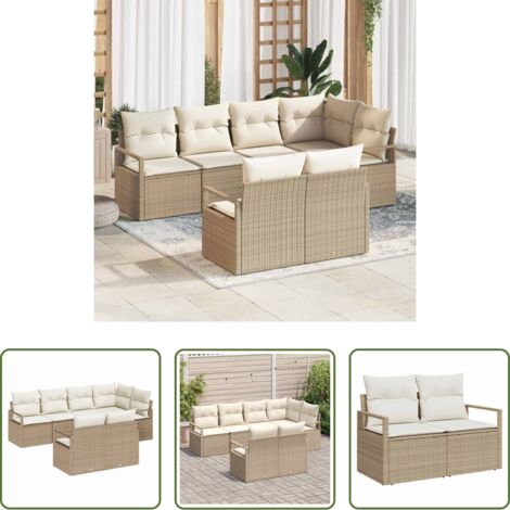 Set di divani -  Set Divano da Giardino 7 pcs Beige e Bianco polyrattan