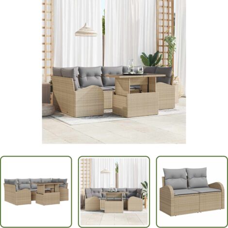 Set di divani -  Set Divano da Giardino 7 pcs Beige Rattan in Polipropilene