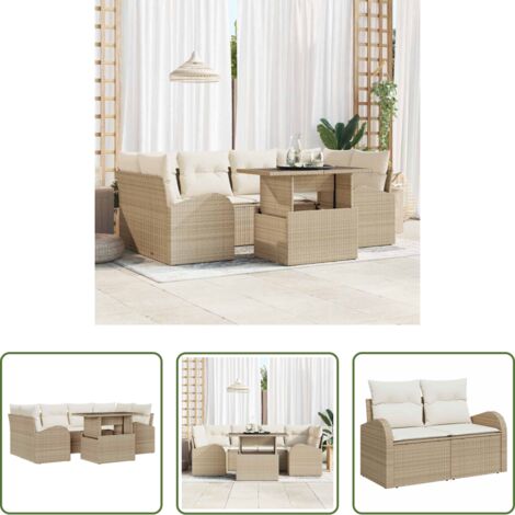 Set di divani -  Set Divano da Giardino 7 pcs Beige Rattan in Polipropilene