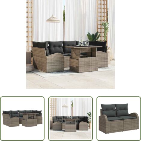 Set di divani -  Set Divano da Giardino 7 pcs Grigio Rattan in Polipropilene