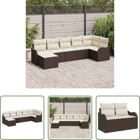 Set di divani -  Set Divano da Giardino 7 pcs Marrone e bianco Poly Rattan