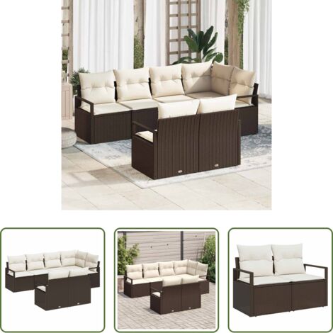 Set di divani -  Set Divano da Giardino 7 pcs Marrone e bianco polyrattan