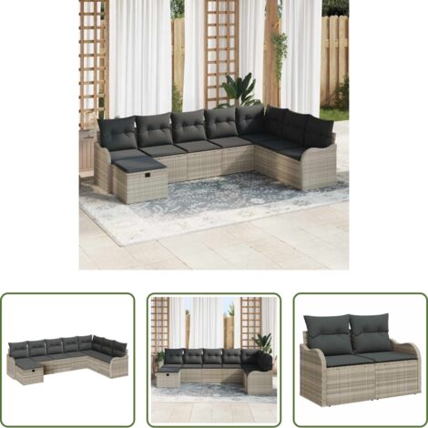 Set di divani -  Set Divano da Giardino 8 pcs Grigio chiaro Poly Rattan