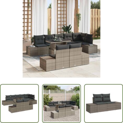 Set di divani -  Set Divano da Giardino 9 pcs Grigio Poly Rattan