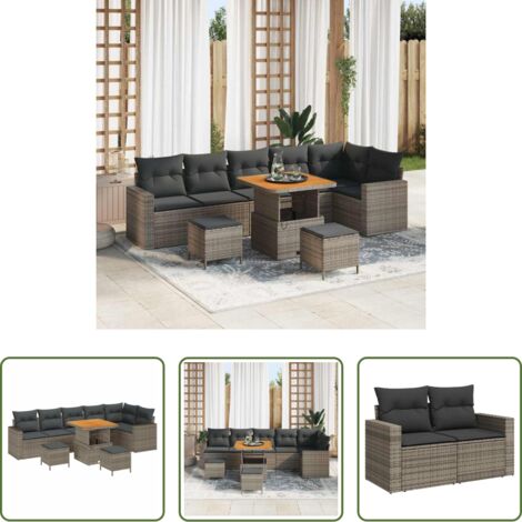 Set di divani -  Set Divano da Giardino 9 pcs Grigio polyrattan