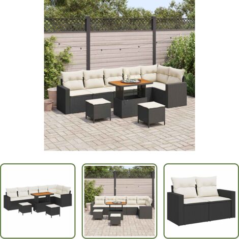 Set di divani -  Set Divano da Giardino 9 pcs Nero polyrattan