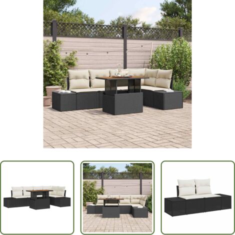 Set di divani -  Set Divano da Giardino con archiviazione 6 pcs Nero Poly Rattan