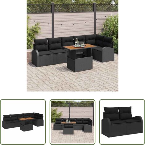 Set di divani -  Set Divano da Giardino con archiviazione 7 pcs Nero Poly Rattan