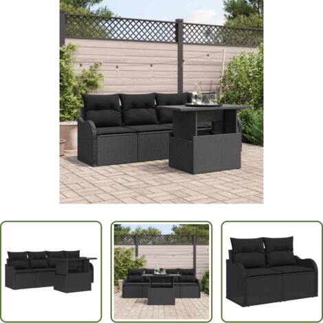 Set di divani -  Set Divano da Giardino con cuscino 5 pcs Nero Poly Rattan