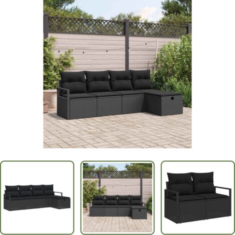 Set di divani -  Set Divano da Giardino con cuscino 5 pcs Nero Poly Rattan